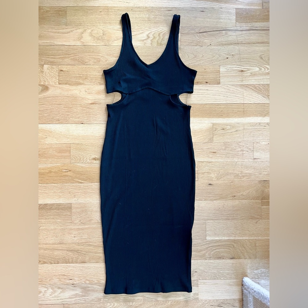 H&M Bodycon Ribber Dress with Cutouts, Black, Size Medium